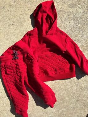 Red Quilted Hoodie and Pants Set